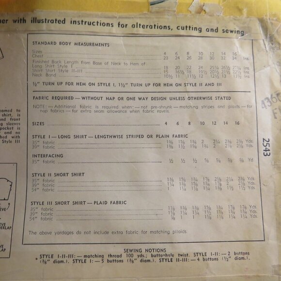 Simplicity 2543 sewing pattern Boys size 10 Shirt (complete) - Picture 6 of 11